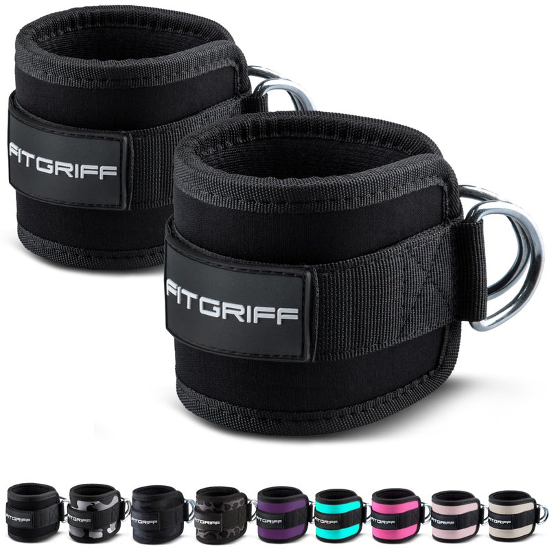 FitgriffÂ® Ankle Straps V1 for Cable Machine (2 Pieces) - Gym Workout Equipment - Leg Pulley Attachment, Kickback Straps (Black) - Image 1